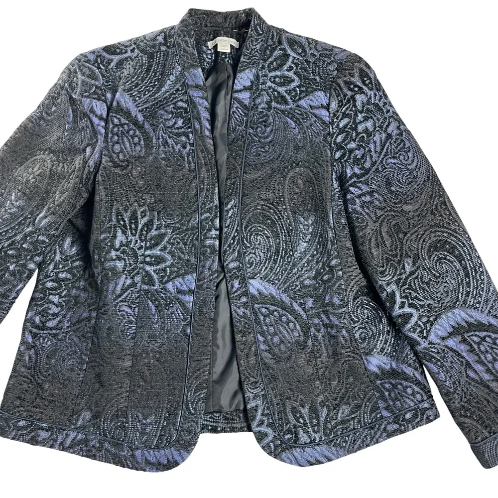 Coldwater Creek Paisley Jacquard Blazer L 14-16‎ Black Blue Jacket